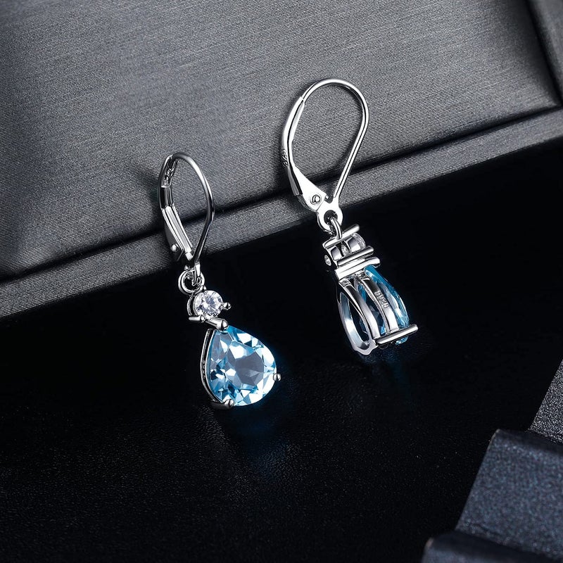 VOLUKA 925 Sterling Silver 7 * 9mm Blue Topaz Teardrop Leverback Earrings Drop Dangly Gemstone Dangle Earrings Hypoallergenic Jewelry Birthday Gifts for Women - Image 3